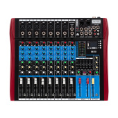 PS-SOUND AMX-802USB, пассивный микшерный пульт, 7 мик/моно, 1 стерео, блок эффектов, EQ, MP3, BT